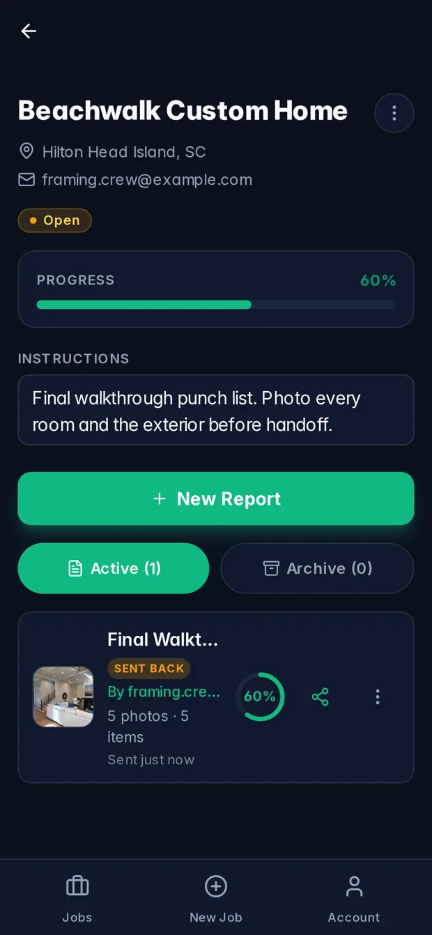 Send-Proof job with its punch-list reports